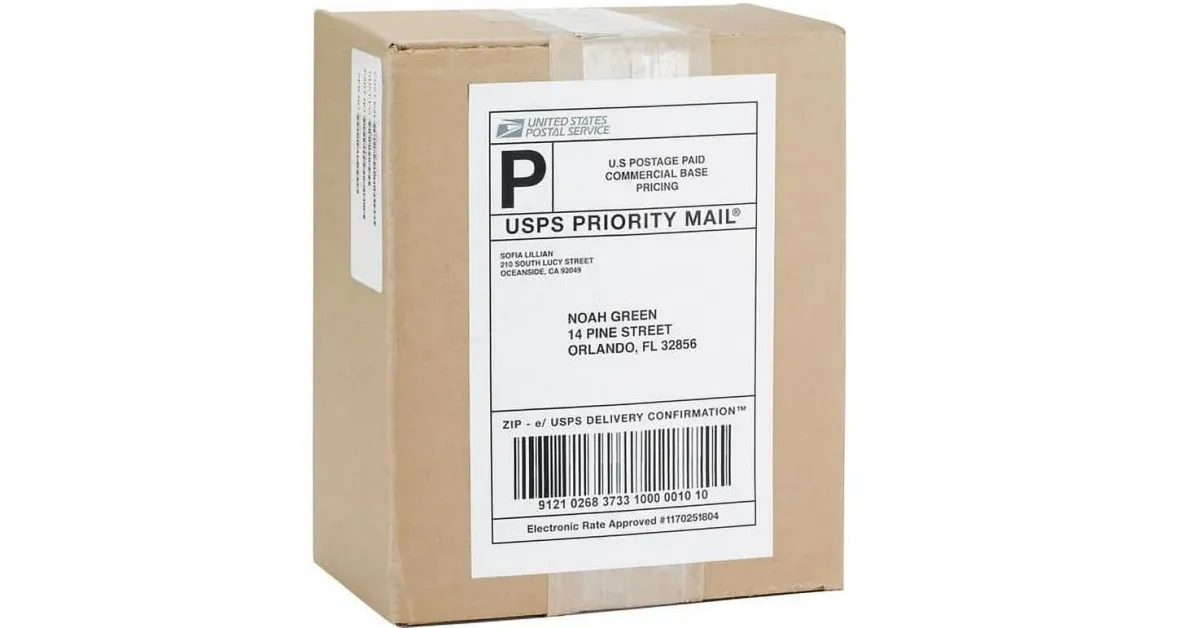 shipping label barcode example showing clear print and alignment